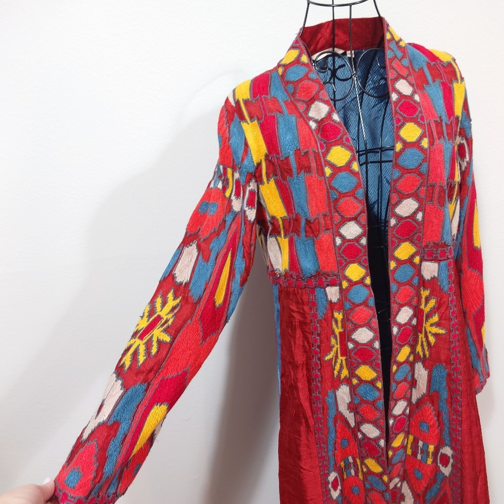 Soft Surroundings Embroidered Boho Duster XS Maxi Coat Festival Statement Piece - Picture 9 of 10